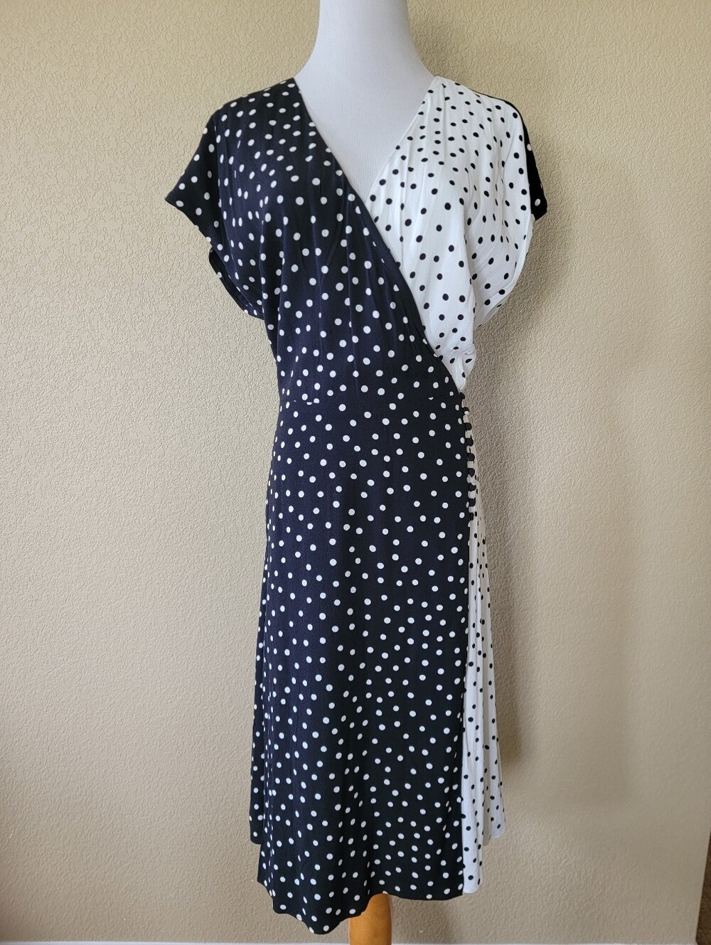 NWT Ann Taylor Black & White Polka Dot Wrap Dress , Size 12